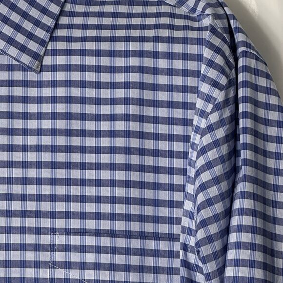 Van Heusen Dress Shirt Men's Siz 17.5 36/37 Tall Fit Blue Plaid Button Front - Picture 3 of 12
